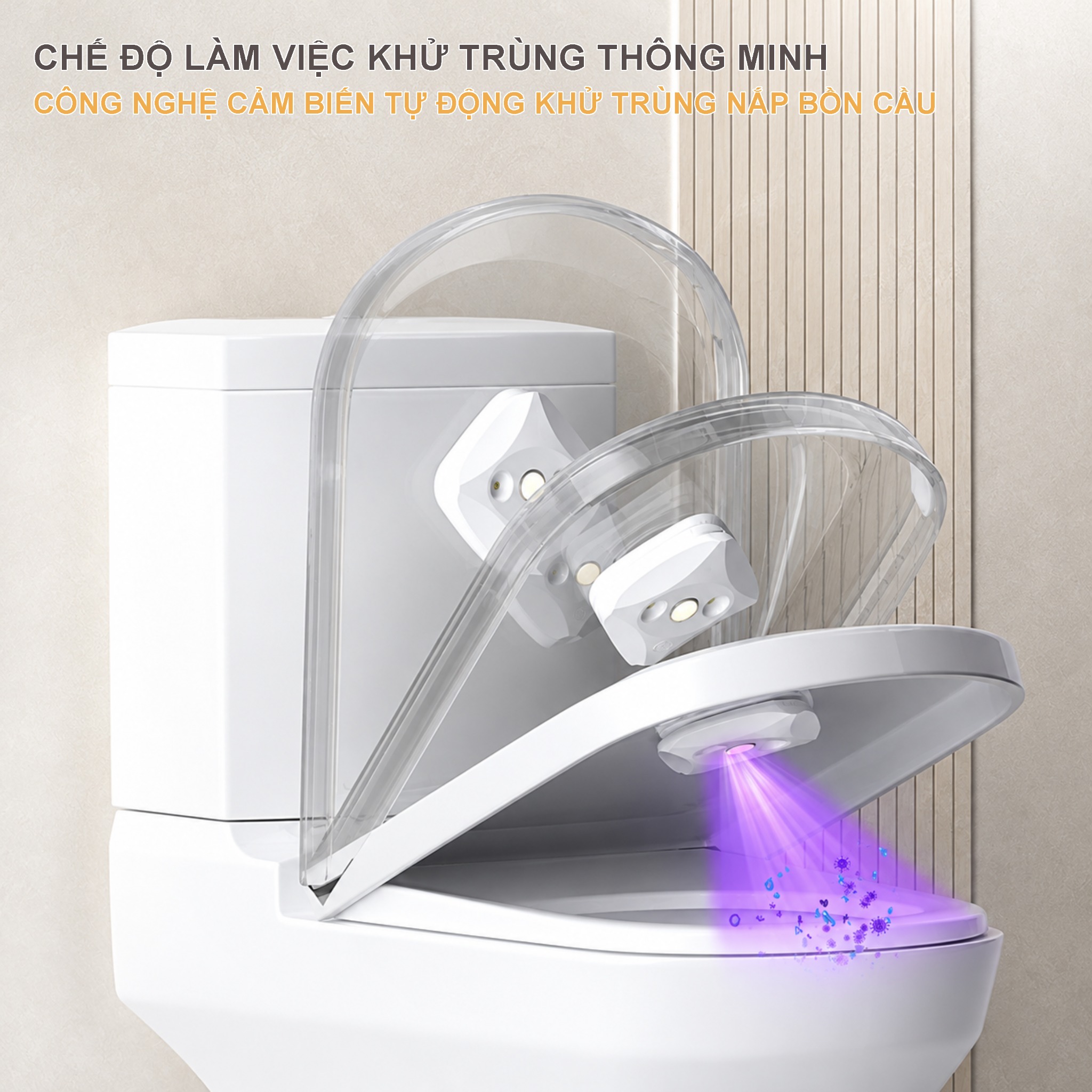 Vị trí gắn đèn UV dưới nắp bồn cầu